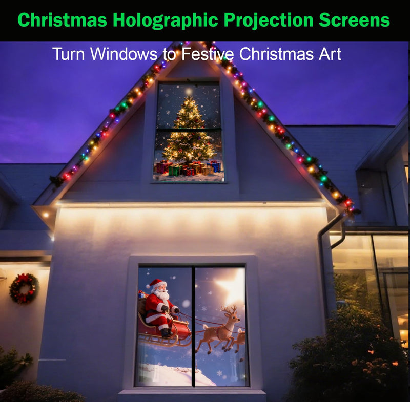 5ft x 9ft Holographic Rear Projection Screen, Portable Anti Crease Double Sided Window Projector Screen Hollusion Projection Material for Christmas Videos Hologram Film Night 5ft W x 9ft H