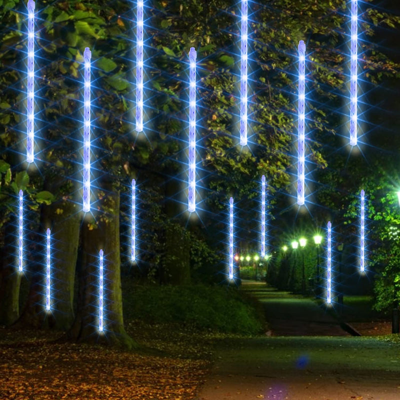 Dazzle Bright 864LED Christmas Light, Meteor Shower Rain Lights 11.8 Inch 24 Tubes, Waterproof Plug in Falling Rain Lights Christmas Decorations for Xmas Bushes Tree Yard Party (Blue) Blue 864 LED