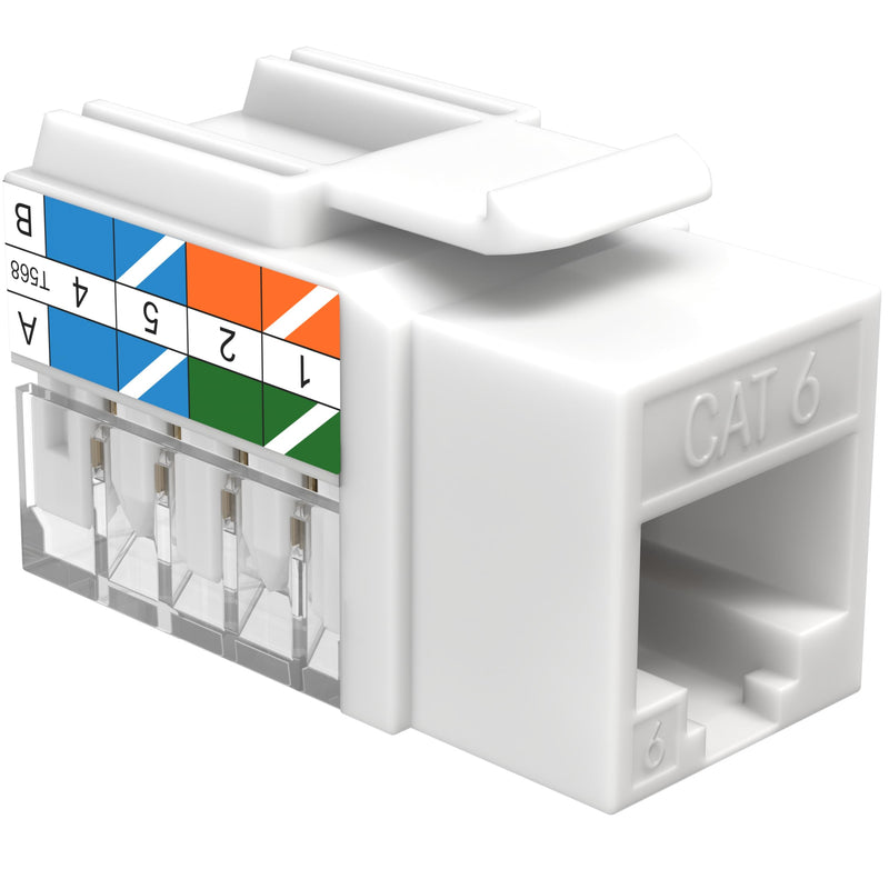 SATMAXIMUM 50 Pack Cat6 Keystone Ethernet Wall Jacks RJ45 Punch Down Slim Profile UTP White, 45 Degree for Patch Panel & Wall Plate, Supports Up to 10Gbps 50 PCS