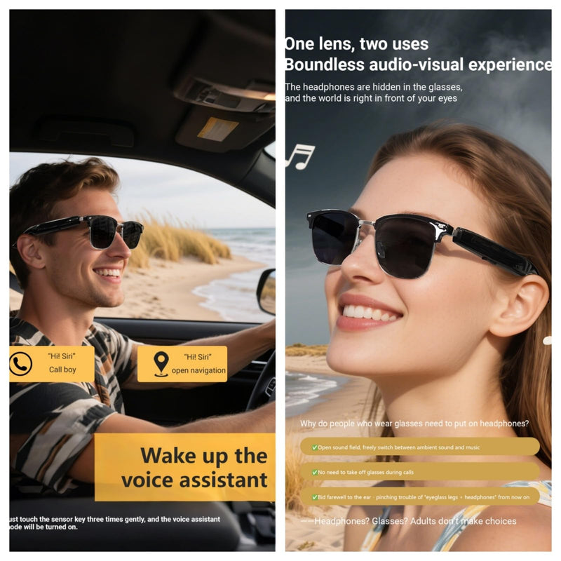 Smart Glasses UV Protection, Bluetooth Glasses for Men, Smart Sunglasses for Women, Wireless Music & Calls Upgrade Translation One with Bluelight