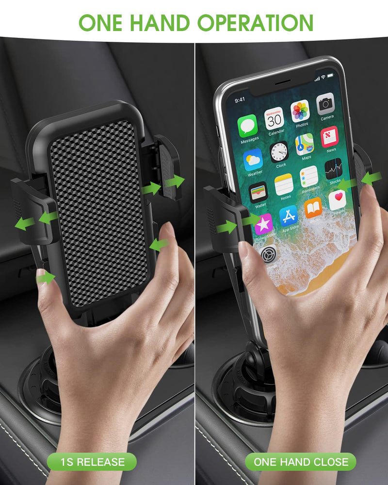 Cup Phone Holder for Car, No Shaking Car Phone Mount with Expandable Base | Adjustable Height 8"-10.8", 360° Rotation, Fits 2.6"-4.0" Cup Holders for iPhone 17 Pro Max to iPhone 11, Samsung, Google