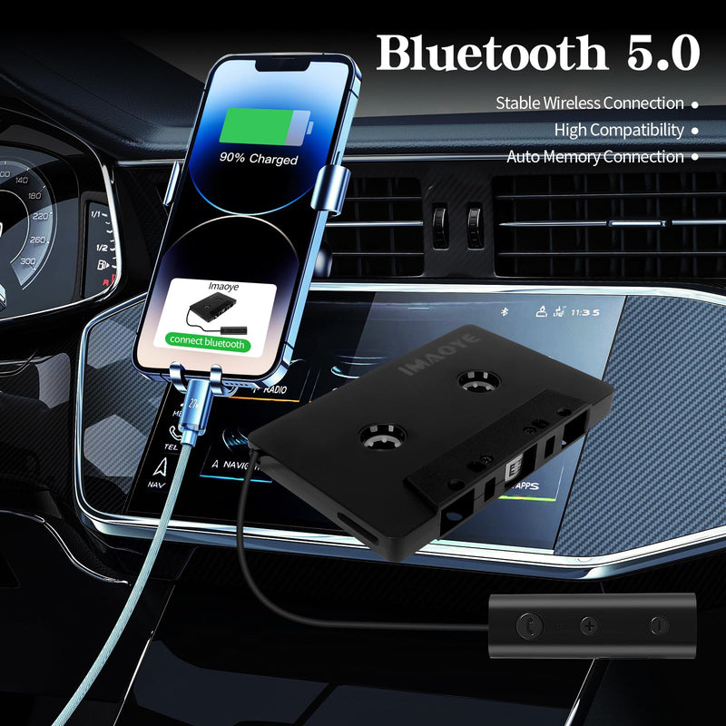 2024 New Bluetooth 5.1 Car Audio Stereo Cassette Vehicle Tape Converter Cassette Work While Charging Support TF Card（Four-Channels）