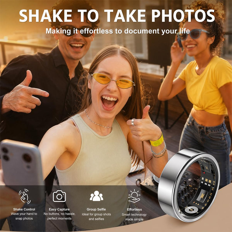 Smart Ring for Women Men Health Tracker - IP68 Waterproof Fitness Ring with Heart Rate/Blood Oxygen/Blood Pressure/Sleep Tracker/Step/Calories for iOS and Android,No Subscription Fee,Silver 9