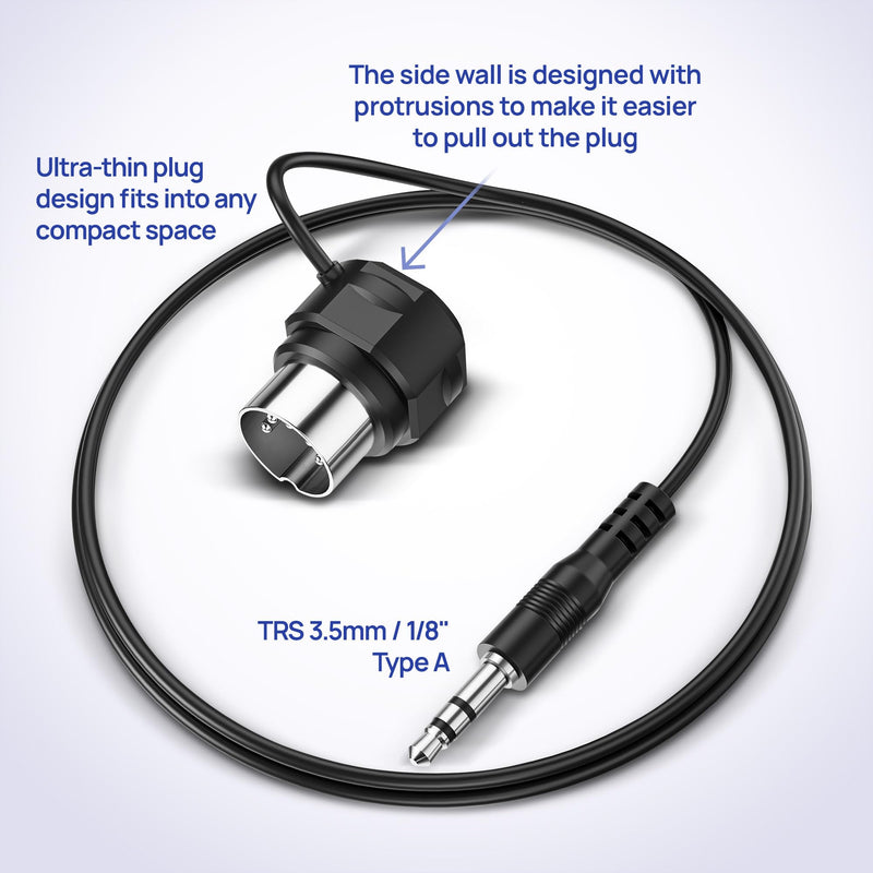 CME TRS MIDI Cable 4-Pack - Straight TRS Type A (3.5mm - 1/8”) to Angled 5-pin DIN, 2FT / 60CM - Perfect for Compact Spaces and patching 4-Pack Straight