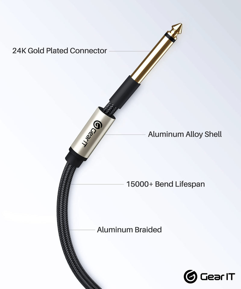 GearIT Guitar Instrument Cable (3ft 2-Pack) 1/4 Inch to 1/4 inch TS Straight Male to Male 6.35mm Mono Jack with Alloy Connector and Nylon Braid 3 Feet (2-Pack) Black