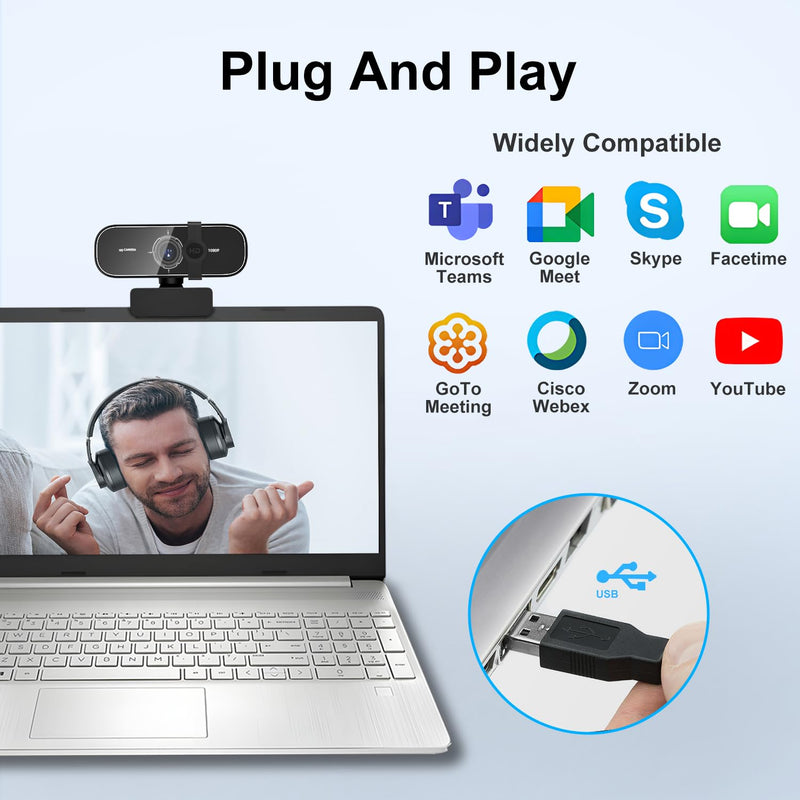 C28 1080P Webcam with Privacy Cover and Tripod Stand, PC Camera with Noise-Canceling Mic, Computer Camera with Auto Light Correction,Plug and Play, Web Camera for streaming, Zoom/Facetime Black
