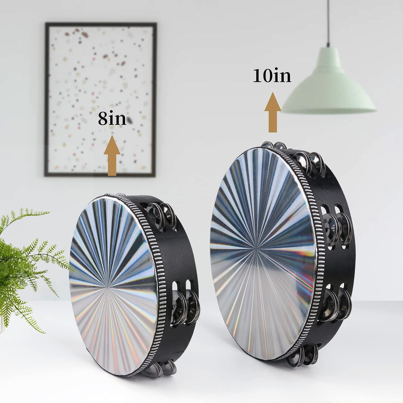 [AUSTRALIA] - Radiant Tambourines, 10 inch Tambourine with Double Row Jingle Reflective Hand Drum Percussion Handheld Drum Bell Musical Instrument Hand Held Percussion for Adults Church, KTV, Party, Games 10 inches 