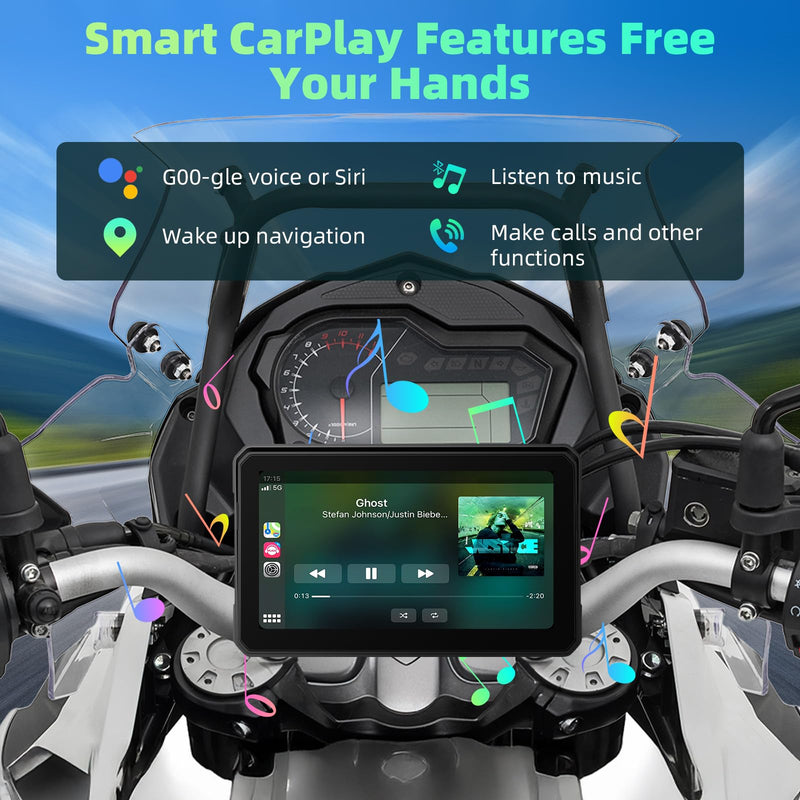 SIXTOP Motorcycle CarPlay Screen with Wireless Apple CarPlay Android Auto, IP68 Waterproof Touch Screen 5 inch GPS Navigation Carplay para Moto, Bluetooth, Siri Google Voice Control