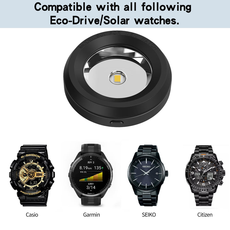Solar Watch Fast Charger-Watch Solar Charger Metal Base, Fast Heat Dissipation, Solar Power Portable Charger, Suitable for Casio/Citizen/Seiko/Garmin Solar Watch Rounkin (Black) Black