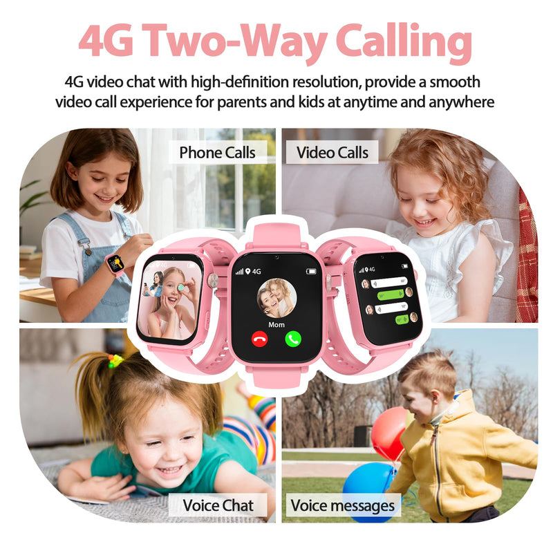 Smart Watch for kids-4g GPS Kid Phone Watch Call and Voice Text | Game Camera Pedometer Alarm Clock-Kids Watches for Girls Boys 4-12 Age Gifts Pink
