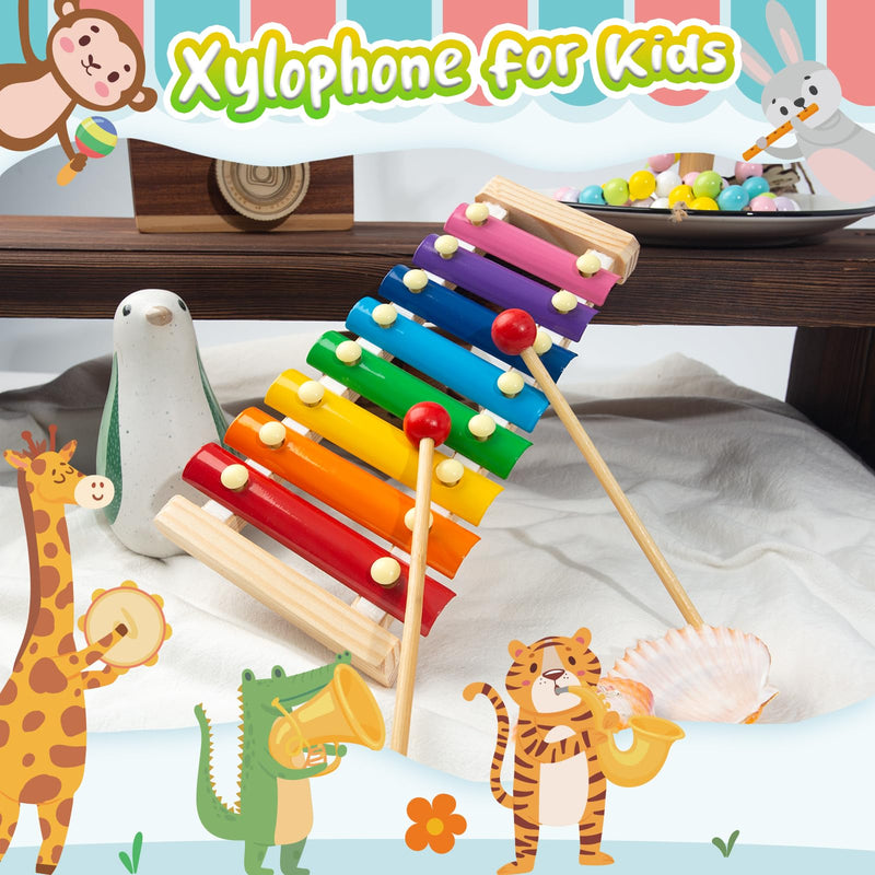 LovesTown Kids Wooden Xylophone 2 Packs, Children Xylophone Toy with Child Safe Mallets 8 Diatonic Keys Xylophone Musical Toys