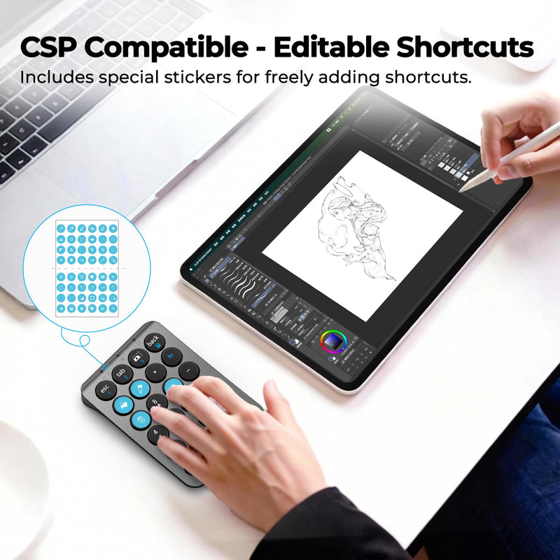 iClever Bluetooth Number Pad, Portable 22-Key Wireless Numeric Keypad, Gray | 3-Device Switching, Round Keys, USB-C Rechargeable, Custom Shortcut Stickers, Mini Numpad for MacBook, Laptop, PC & Surface Grey / Black