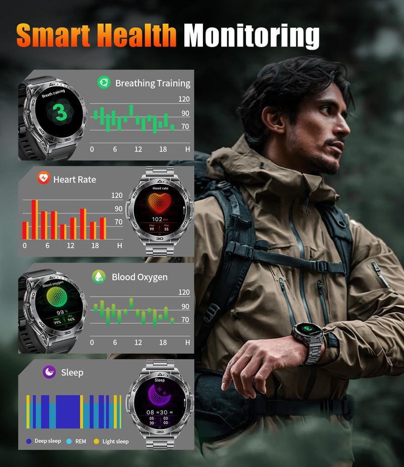 LIGE Military Smart Watch for Men, 1.6'' AMOLED Rugged Smart Watch with 600mAh Battery/Heart Rate/Blood Pressure/Sleep Monitor,IP68 Waterproof Fitness Tracker Watch for Android iPhone Gery Gray