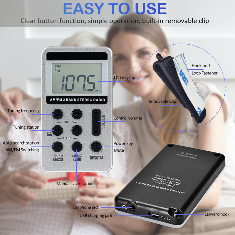[AUSTRALIA] - Portable AM FM Radio with Digital Tuning LCD Display, SWDSTP Rechargeable Pocket Radio with Stereo Earphone and Detachable Belt Clip for Walking, Jogging 