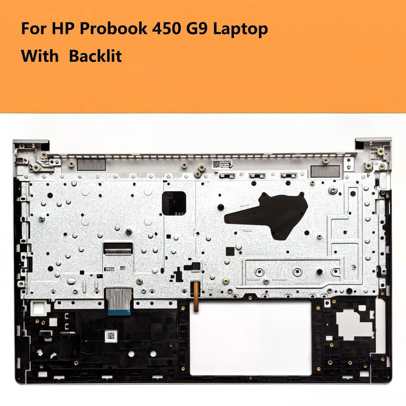 N01933-001 Replacement Upper Case Palmrest for HP Probook 450 G9 | for HP Probook 455 G9, US Layout Backlit Keyboard and SIM Card Slot, Silver Metal Top Cover