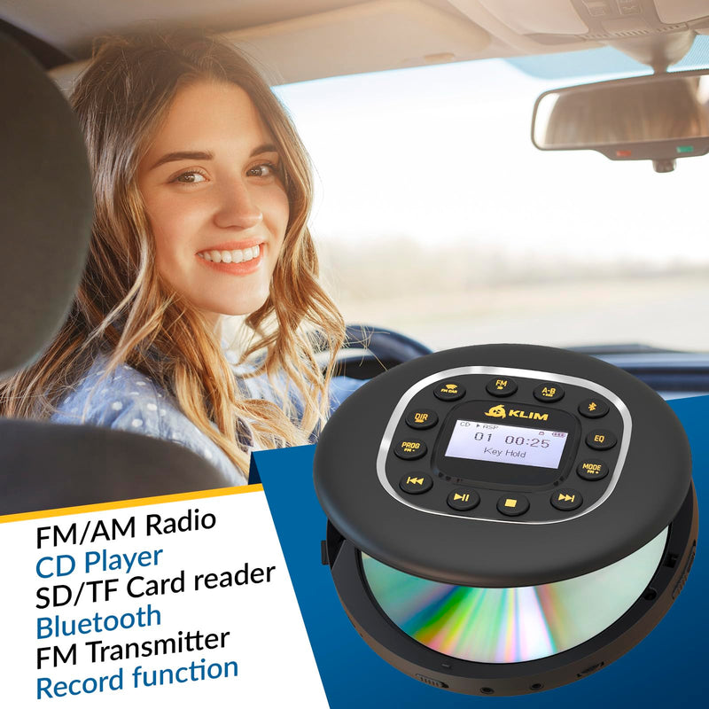 [AUSTRALIA] - KLIM Journey - Portable CD Player Walkman with Long-Lasting Battery - New - with Headphones - Radio FM - Compatible MP3 CD Player Portable - SD Card, FM Transmitter, Bluetooth - Ideal for Cars 