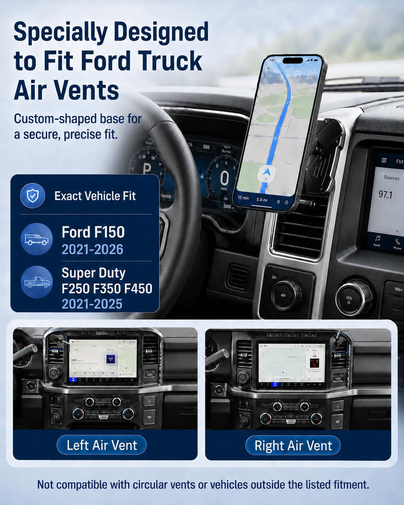 Magnetic Air Vent Phone Holder Compatible with Ford F150 2021-2026 | Super Duty F250 F350 F450 2021-2025, Metal Truck Phone Mount for MagSafe iPhone,Vent Cell Phone Holder Bracket