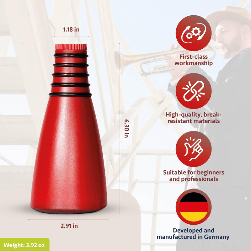 GERMAN BRASS PRODUCTIONS trumpet mute | silencer with dual function as practice and mouthpiece mute for trumpet | adaptable for all trumpets | trumpet accessories made in Germany | Red