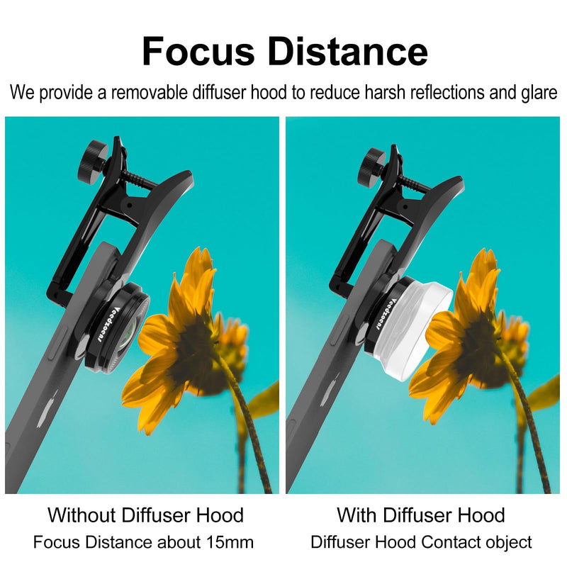 10X Macro Lens for iPhone Android Smartphone, Compatible with SmallRig NEEWER Phone Cage, with Detachable Diffuser Hood, 17mm Thread Universal Phone Lens Clip and Black Portable Bag