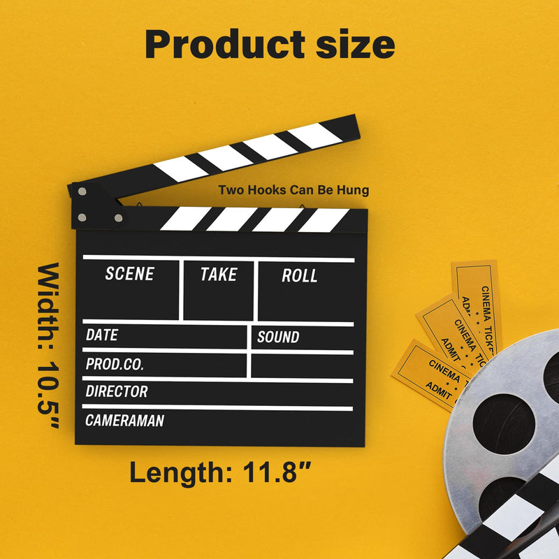 Movie Film Clapboard Hollywood Wooden-Clapper Board Directors Photography Studio Video TV Clapper Board with Erasable Pen Movie Theater Props Decor，Black Clap Board 10.5 X 11.7 inches (Black) Black