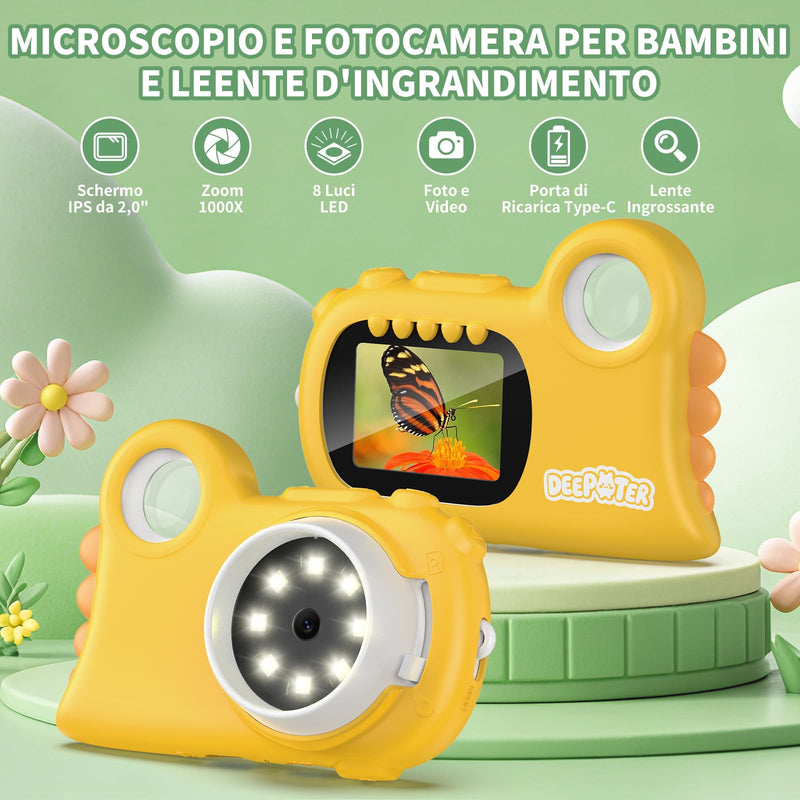 [AUSTRALIA] - 2 in 1 Microscope for Kids & Video Camera, Deepoter 1000X Digital Microscope with 2.0" Screen, Portable Handheld Kids Camera Toys, STEM Educational Science Kit Gifts for 3-12 Age Years Old Boys Girls 