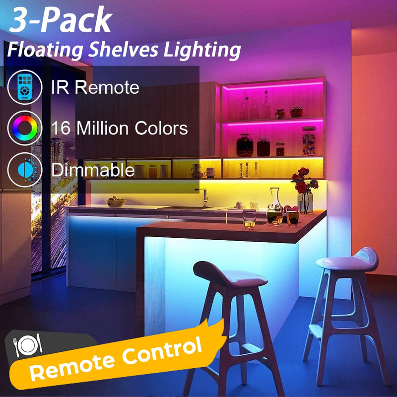 [AUSTRALIA] - Battery Powered LED Strip Lights, Wireless RGB LED Strip Lights with 24 Keys Remote Control, 20 inch x 3 Pack for Kitchen Under Cabinet Lighting, Shelves, Under Counter, Closet, Cordless Click Light RGB 3Pack 