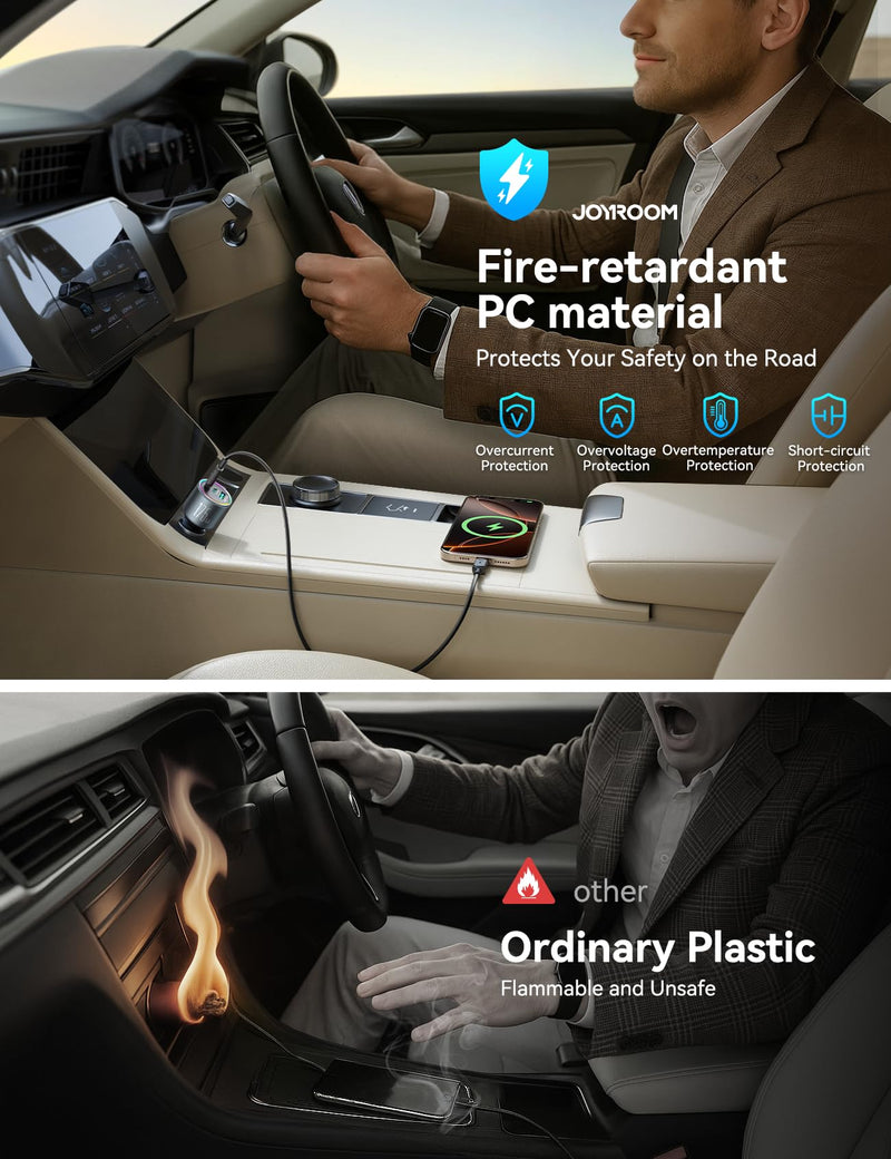 JOYROOM 175W Car Charger USB C Fast Charge, 3-Port Super Fast Car Charger | [GaN] PD100W+PD45W+QC30W, Car Cigarette Lighter USB Charger with 100W USB-C Cable for iPhone, Samsung, Pixel, MacBook, iPad 175W-BLACK