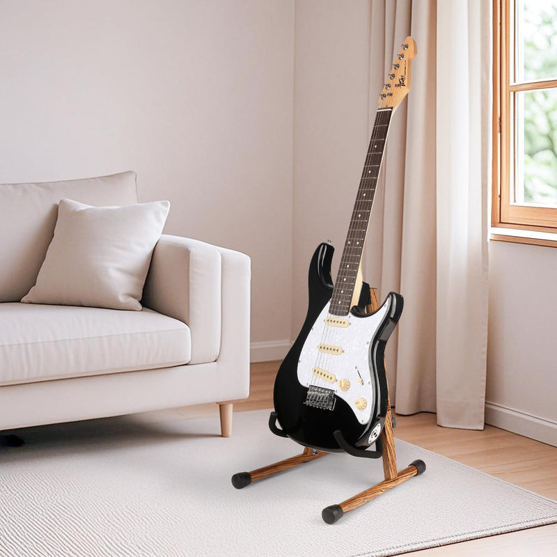 [AUSTRALIA] - Electric Guitar Stand, Bass Guitar Stand, A Frame Wooden Floor Stand for Bass, Electric Guitar with Soft foam and Non-slip Base Rubber, Electric Guitar Bass Stand for Studio, Living Room, Zebrawood Electric Guitar & Bass 