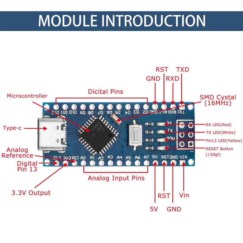Nano Development Board with CH340 Chip Binghe Nano Development Board Chip CH340 Type-C Connector 5V 16M Compatible with Arduino IDE