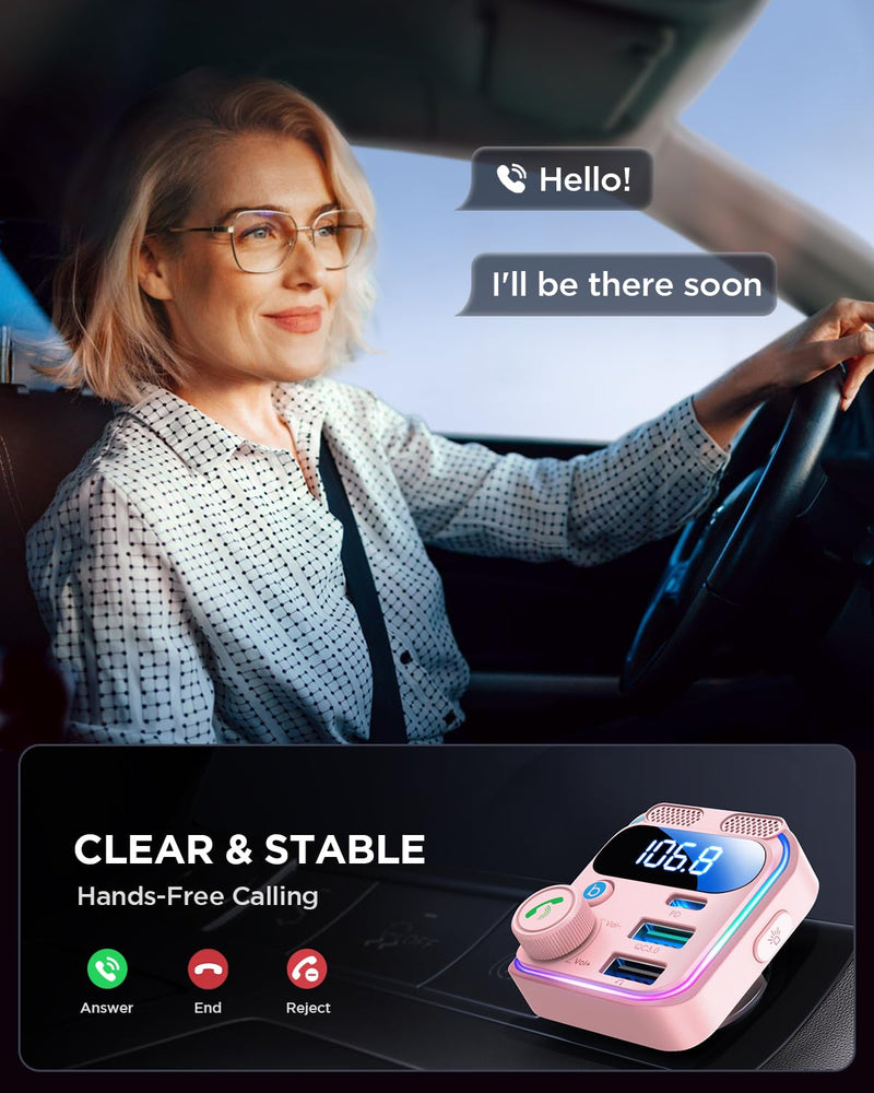 [AUSTRALIA] - JOYROOM Bluetooth 6.0 Car Adapter FM Transmitter 81W Fast Charging Cigarette Lighter Hands-Free Calling Support USB Drive, Pink 