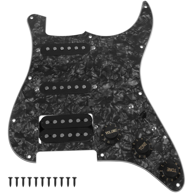 [AUSTRALIA] - 11-Hole 3-Ply SSH Prewired Loaded Pickguard Humbucker Pickups Set Compatible with Fender Stratocaster Squier Electric Guitar (3Ply Black Pearl) 3Ply Black Pearl 