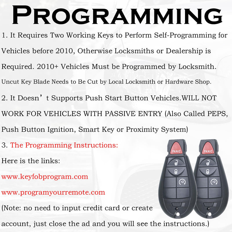 Key Fob FOBIK Keyless Remote Start Replacement Fits for Dodge Ram 1500 2500 2009 2010 2011 2012 Grand Caravan Charger Challenger Durango Journey Jeep Grand Cherokee Commander Chrysler Town Country