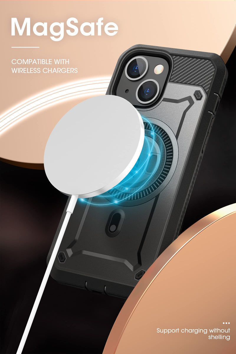 SUPCASE for iPhone 14 Plus Case with Screen Protector, Black | Military-Grade Protection, Compatible with MagSafe, Belt-Clip, Heavy Duty Shockproof, Unicorn Beetle Pro Mag