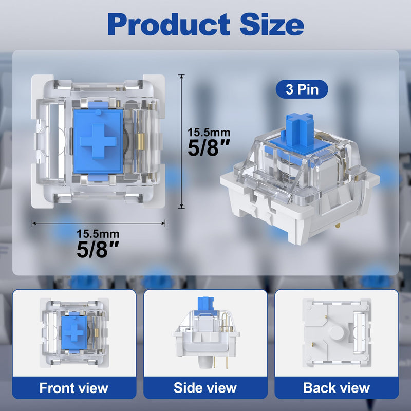 12 Pieces Blue Mechanical Keyboard Switches, 3 Pin Pre-Lubricated | Clicky Key Switches, Dustproof and Waterproof Tactile Switches, Mechanical Gaming Keyboard, DIY Switch Replacement Kit 12PCS