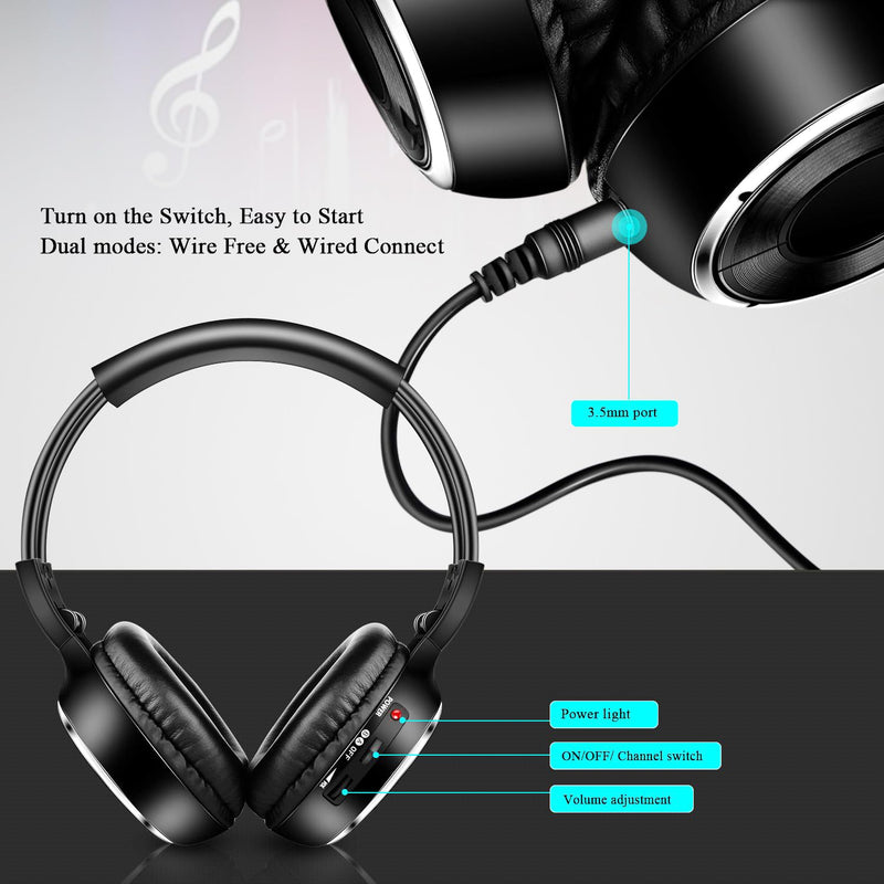 [AUSTRALIA] - Universal 2 Channel IR Foldable Headphones,Kids Wireless Headphones for Universal Car Entertainment System,Infrared Headset for Car DVD Video (2 Pack) 