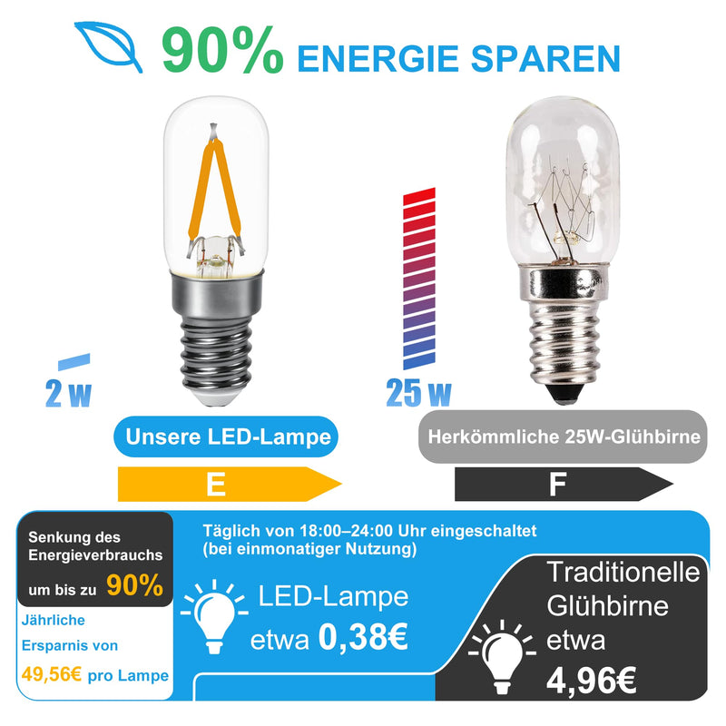 DSLebeen E14 LED Warm White Light Bulb Fridge Lamp 2 W 250 LM Replacement Bulb 25 W 2700 K Mini LED Bulbs for Night Light, Salt Lamp, Chandelier Not Dimmable 230 V AC Pack of 2 2-Warm White