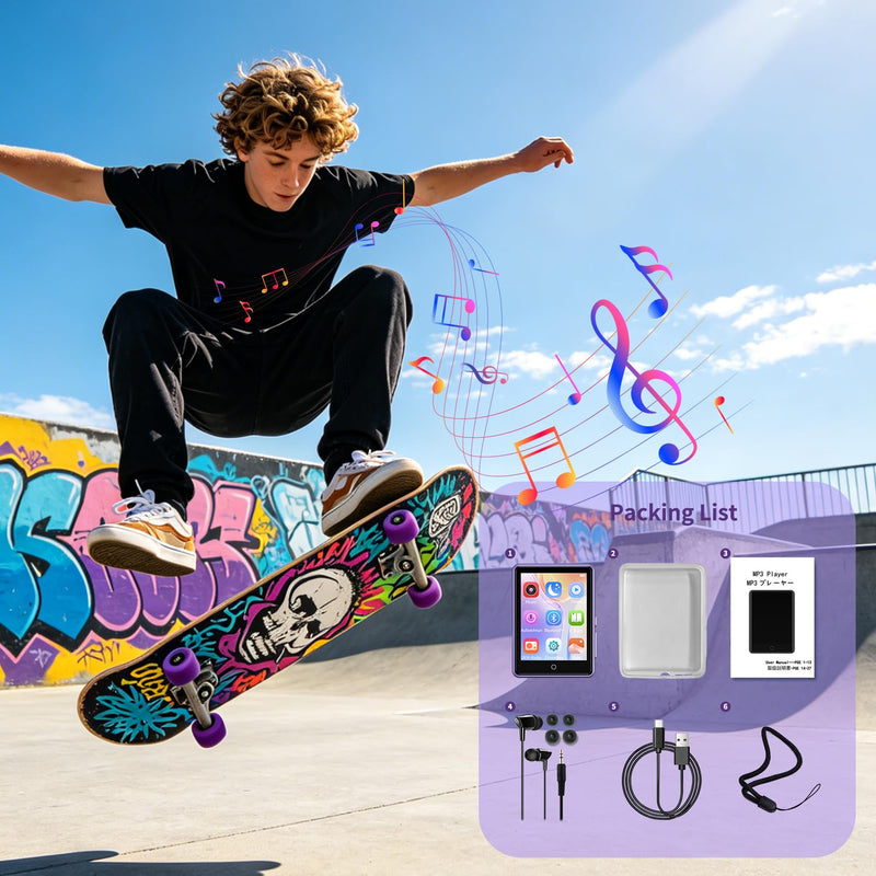 32GB MP3 Player with Bluetooth 5.3 Auto Reconnect, Zinc Alloy Frame | Built-in Speaker & White Noise, 2.8" Touchscreen, 48H Battery, Resume Playback, Supports 128GB microSD Card, Metallic Purple