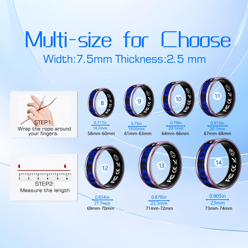 Smart Ring for Women & Men, Fitness & Health Tracker with Display Screen, IP68 Waterproof Smart Rings for Health Monitoring, Fitness Tracker Ring with Call Notification, No App Fees (Silver, 8#)