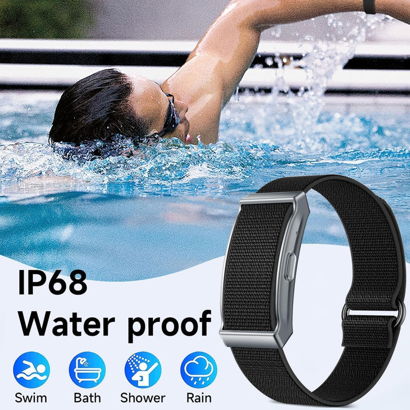 Smart Bracelet Health Wristband Fitness Tracker Heart Rate Monitor Sleep Tracker Step Counter Pedometer Multi Sport Modes Waterproof Wearable Activity Tracker, Free App, Silicone & Nylon Strap Black