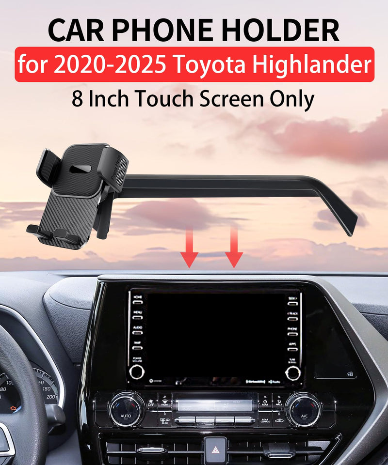 Car Phone Holder for Toyota Highlander 2020-2025 Accessories 8 Inch Screen Fixed Clip Adjustable 360 Degree Rotation Cell Phone Mount Hands Free