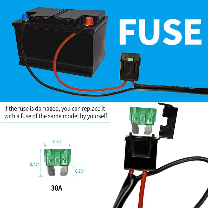 [AUSTRALIA] - LED Lights Bar Wire Harness Kit with Remote Control 2Leads DC12V 40A Fuse Relay 14AWG 3.5M/11.5FT Wiring Harness Kit fit for LED Work Lights Driving Fog Lights bar Max Support 300W 2Leads with Remote Control 