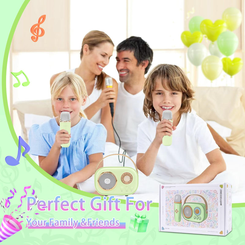 [AUSTRALIA] - Mini Karaoke Machine for Kids,Portable Bluetooth Speaker with 2 Wireless Microphone,Toys for Girls Boys Gifts,Retro Speaker Set Stereo Sound Enhanced Bass for Home Party Birthday (Green) Green 
