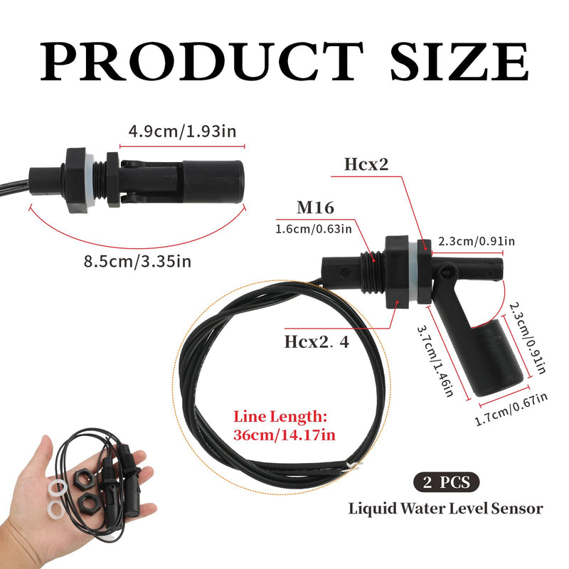 2 Pieces Water Level Sensor, Side Mounted Liquid Float Switch with Spring Wire Connector, PP Level Switch for Tank, Pool, Aquarium, Water Level Sensor for Hydroponics, Garden