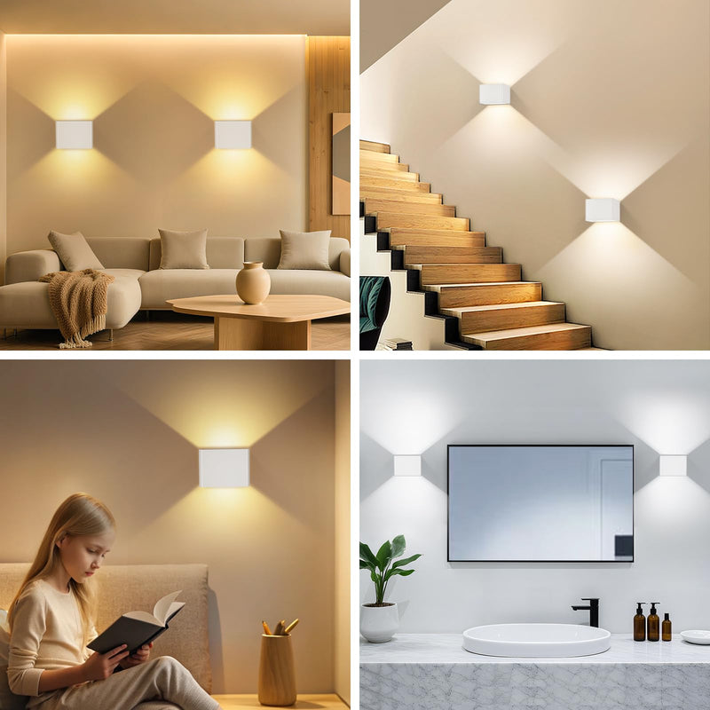 [AUSTRALIA] - Yochoice Motion Sensor Wall Light Indoor Set of 2, 6000mAh Wireless Rechargeable Battery Operated LED Sconce Up Down with Touch Remote Control, Battery Powered Magnetic Wall Lamps with 3CCT, White 2-pack 