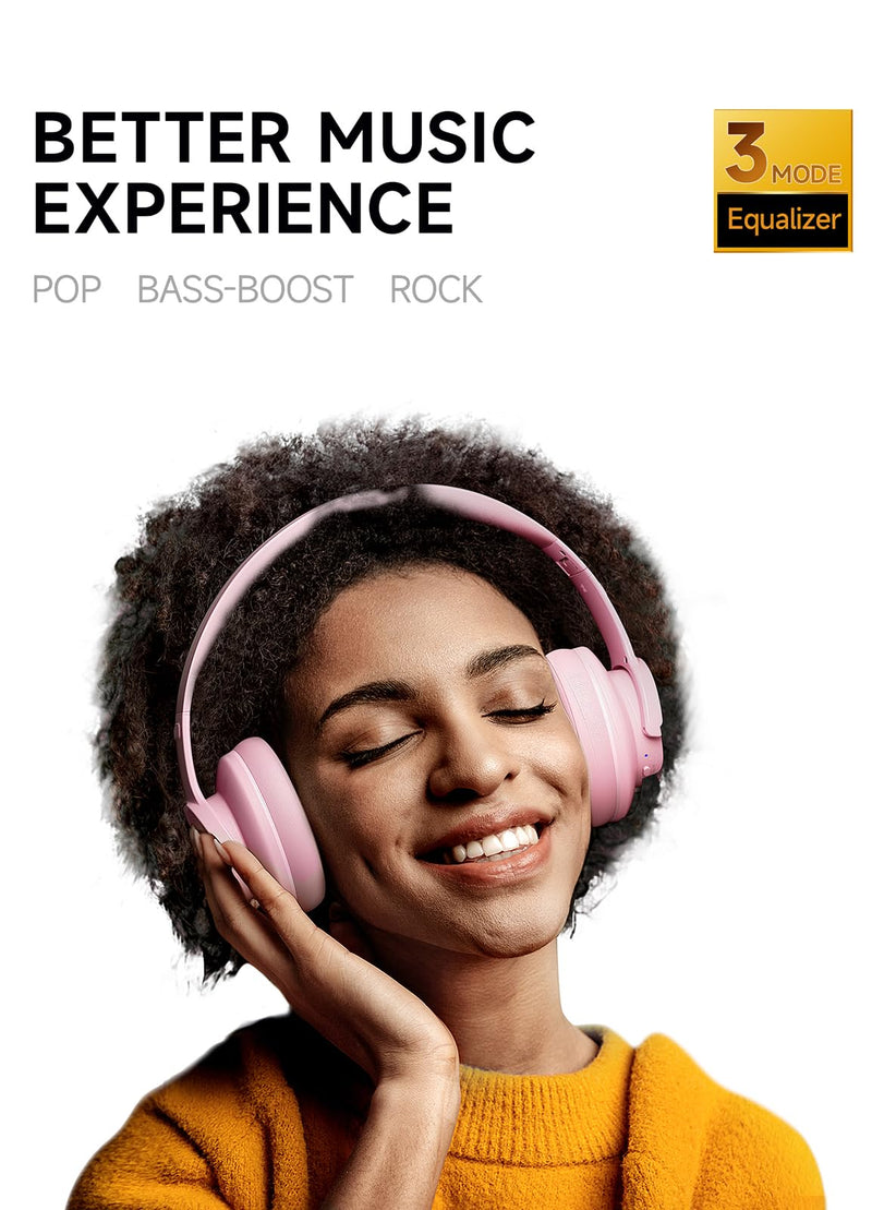 [AUSTRALIA] - Picun B8 Headphones Wireless Bluetooth, 120H Bluetooth Headphones Over Ear with 3EQ Music Modes, Hands-Free Calls, Deep Bass Headphones for Travel Home Office Cellphone PC (Pink) Pink 