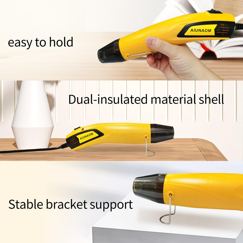AIUNAOM Mini Heat Gun 500 W Handheld Hot Air Blower 2 Temperature Settings (270°C / 450℃) Portable Hot Air Gun with Overheating Protection Suitable for Crafts, DIY, Shrink Packaging, Embossing
