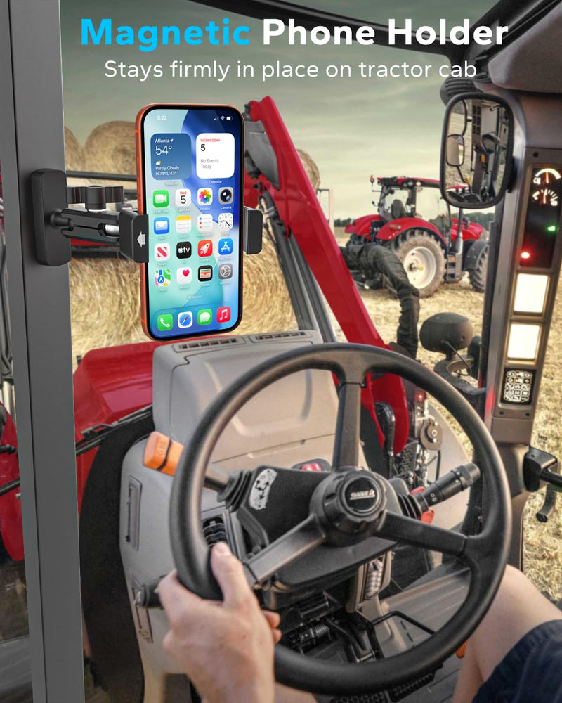 GDZN Upgraded Magnetic Tractor Forklift Excavator Phone Holder, Metal Arm | Strong Magnet, Anti-Vibration, Mounts on Front Loader, Freely Adjustable, for iPhone 17 16 15, Galaxy, 4-7" Smartphone