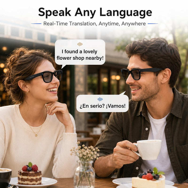 AI Smart Glasses with Camera, 13MP HD Capture, 4K EIS Video, Photochromic | Object Recognition, Real-Time Translation, AI Assistant, Dual Open-Ear Speakers, Bluetooth, IP66 Water Resistance, Sunglasses Black Glasses Pouch Included