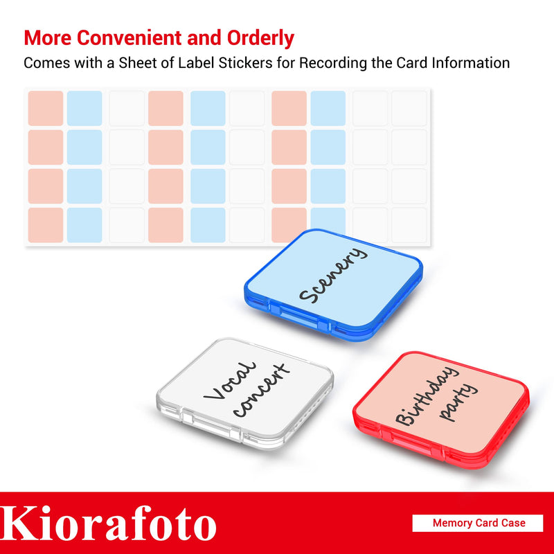 Kiorafoto SD Card Case with 36 Pack Individual Clear Plastic Memory Card Holders for 36 SD SDXC SDHC Cards,Water-Resistant Anti-Shock Anti-Dust SD Card Carrying Organizer Storage Protector with Labels for 36 SD Cards（With Box）
