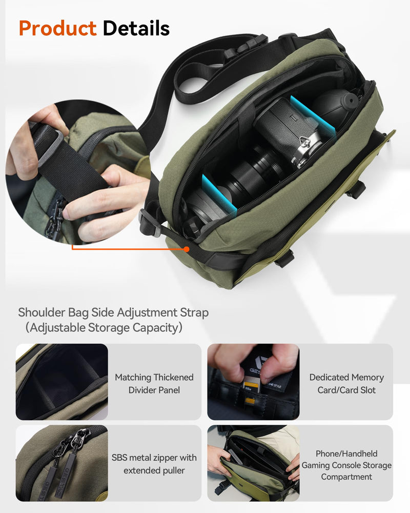 Camera Sling Bag, Everyday Shoulder Bag, Multifunction Portable Travel Bag with Tripod Holder, for Lightweight DSLR/SLR/Mirrorless Small Camera & Gaming Gear - Olive Green